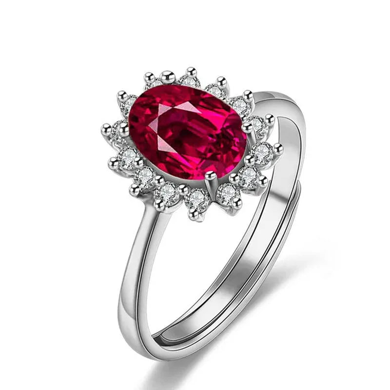 New Ruby Diana Sunflower Lady  Ring Classic Living Mouth Design Women's Ring
