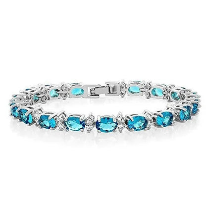 925 Sterling Silver Gorgeous Oval Ruby Amethyst Aquamarine Sapphire and round Sparkling Cubic Zirconia CZ Tennis Bracelet Jewelry Gift