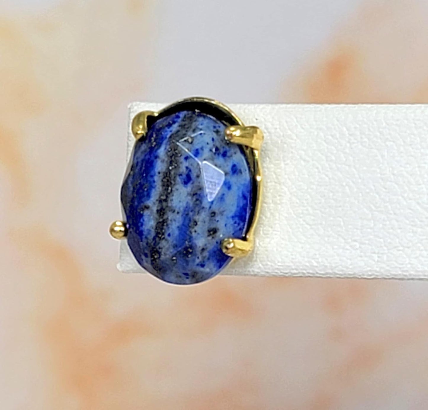 Real Natural Stones Lapis Lazuli Earrings Oval Faceted Stud Earrings Gold-Filled Genuine Gemstone USA