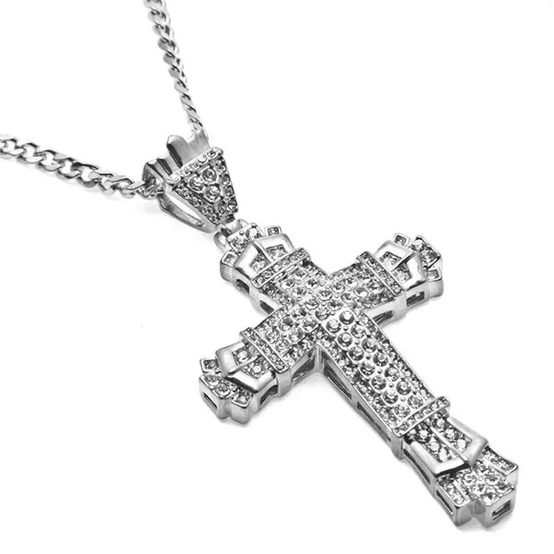 Men'S Fashion Jewelry Gold / Silver DIAMOND Cross Pendant Necklace Chain Cross Necklace