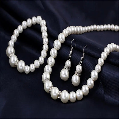Wedding Jewelry Set Bride Bridesmaid Elegant Princess  Crystal Necklace Earrings Bracelet Pearl Jewelry Set For Women Girl - WORLD TIME VISITS