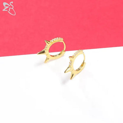1 Pair Zircon 925 Sterling Silver Hoop Earring for Women Girls Gold Color Spike Circle Earrings Silver Punk Ear Piercings Jewelry Gifts