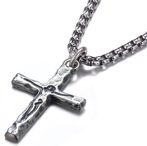 925 Sterling Silver Cross Crucifix Necklace Men - Sterling Silver Carved Jesus Cross Pendant with Stainless Steel Box Chain Catholic Necklaces Christian Jewelry for Mens Women 18-26 Inch