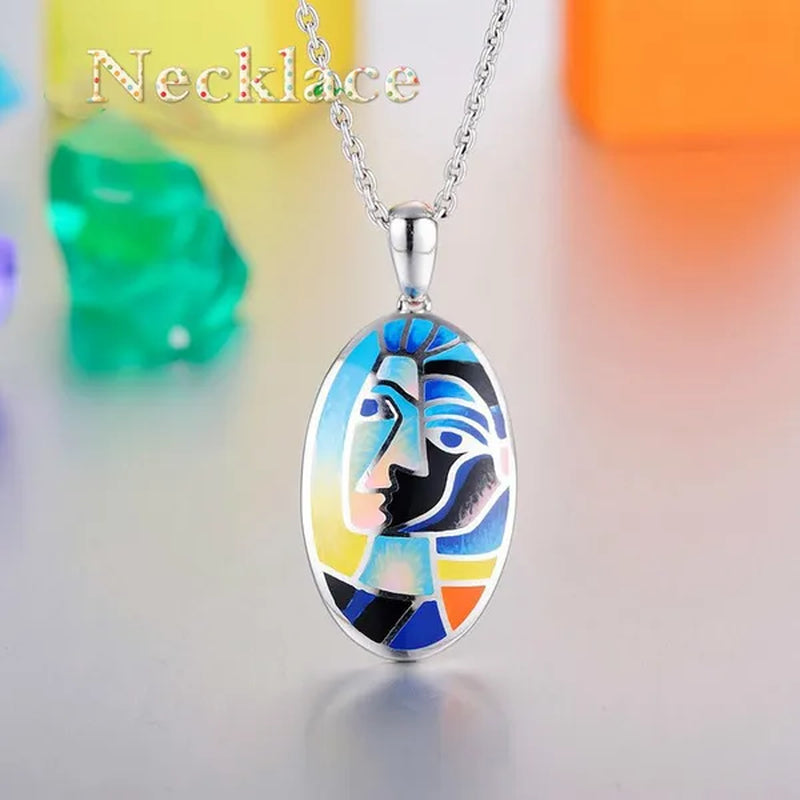 1/2/4/piece Set of Chinese and American Ethnic Style Abstract Drama Knife Horse Dan Abstract Face Contour Opera Mask 925 Sterling Silver Jewelry Jewelry Set Bride Engagement Wedding Jewelry Lover Gift Couple Necklace Anniversary Gift Jewelry