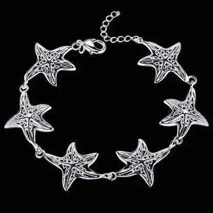 925 Sterling Silver Starfish Charm Bracelet Women Silver Jewelry Accessories