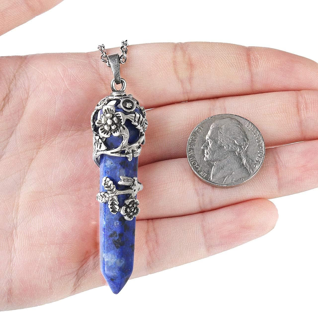 Crystal Necklaces for Women, Flower Wrapped Crystal Point Pendant Necklace, Healing Crystal Stone Necklace for Spiritual