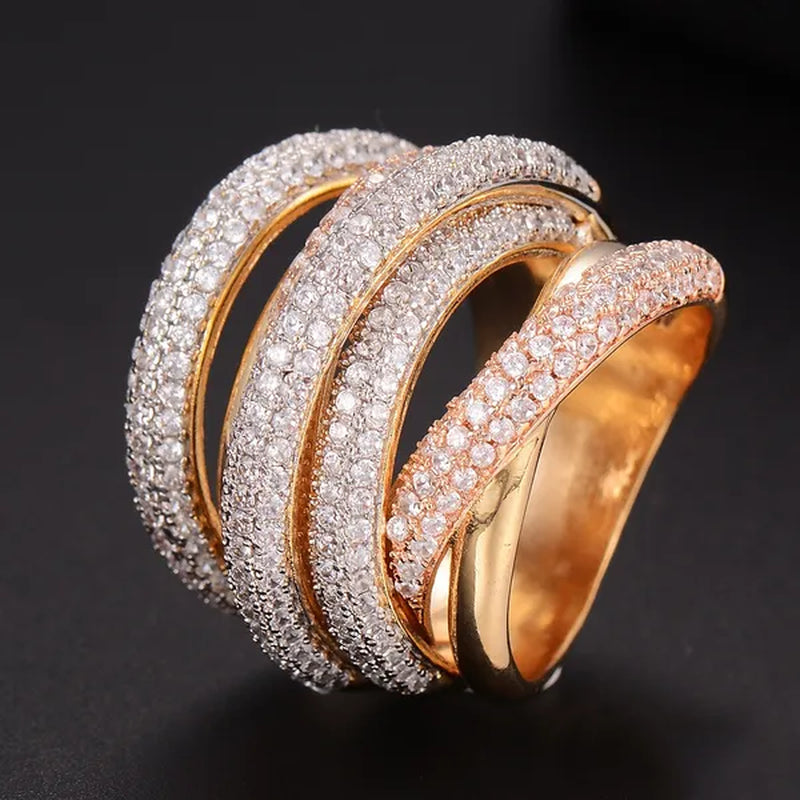 Gloriya Luxury Indian Yellow Gold Plated Women Statement Jewelry Micro Pave African Tiny AAA Cubic Zirconia Wedding Party Large Finger Ring for Ladies