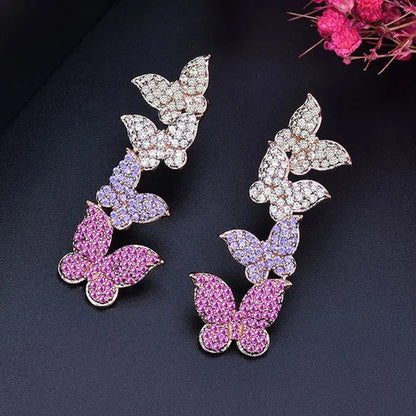 Gloriya Women'S Fashion Silver Plated Ear Jewelry Micro Pave Colorful CZ Delicate Butterfly Design Long Earrings for Dancing Party