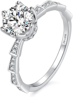 KRKC&CO Engagement Rings, Wedding Band with Moissanite Diamond, 1 Carat VVS1 Solitaire Clarity Stone, 925 Sterling Silver, Ideal for Women for Wedding, Anniversary and Proposal