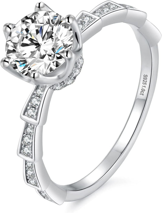 KRKC&CO Engagement Rings, Wedding Band with Moissanite Diamond, 1 Carat VVS1 Solitaire Clarity Stone, 925 Sterling Silver, Ideal for Women for Wedding, Anniversary and Proposal