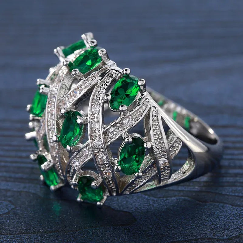 Silver Natural stones Ruby and Emerald and Sapphire White Sapphire Wedding Birthstone Bride Engagement Ring Jewelry