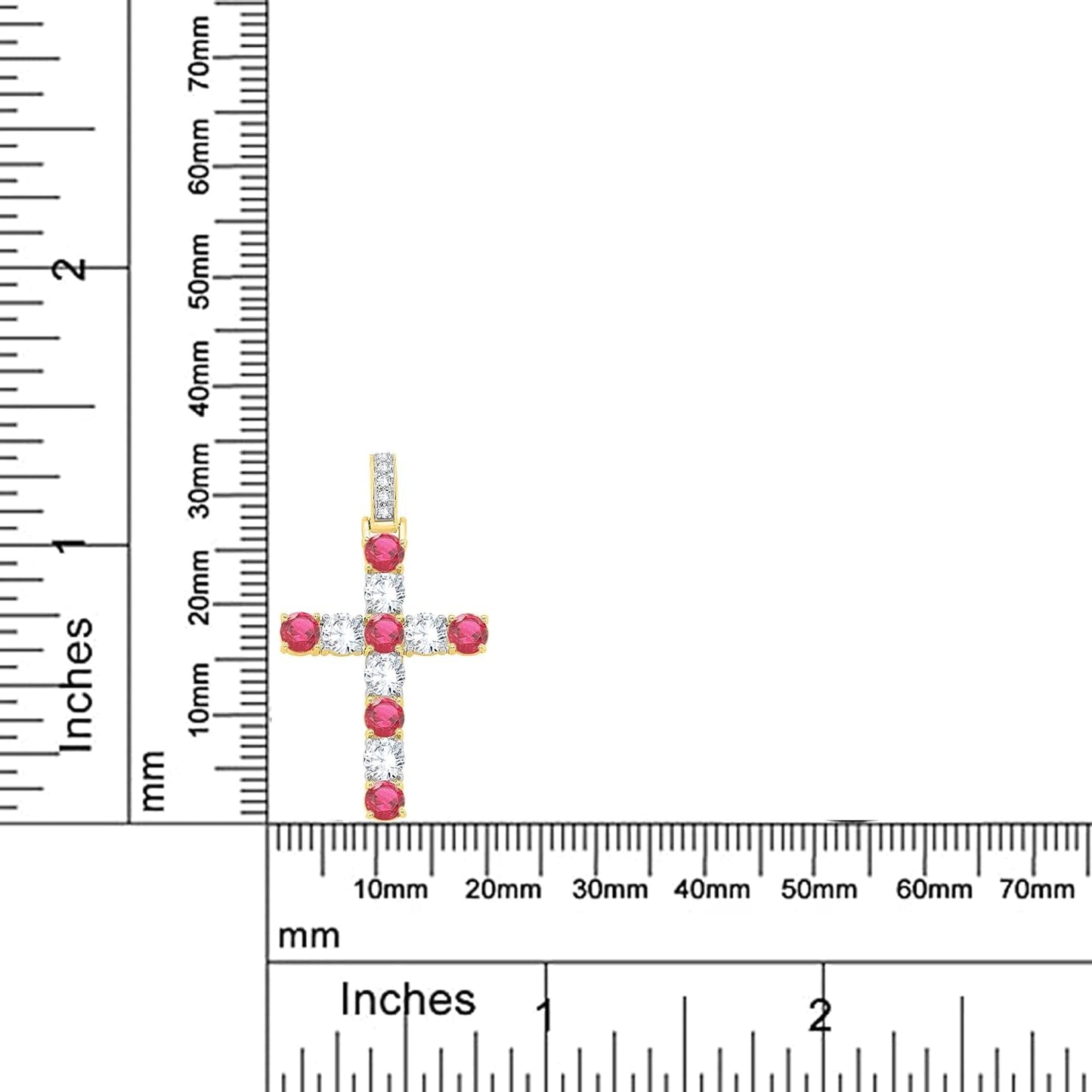 3.2MM round Cut Ruby & Natural Diamond Cross Pendant Necklace for Women in 14K Yellow Gold Plated (Clarity I2-I3, Color I-J, 0.72 Cttw) (Chain Not Included)