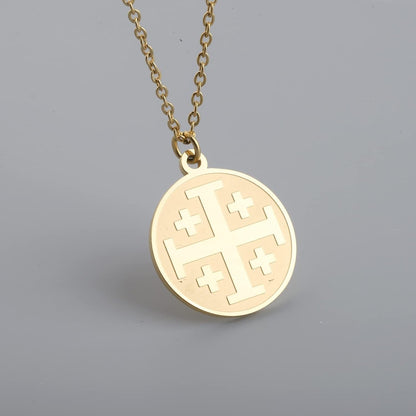 Religious Jewelry Jerusalem Crusaders Cross Disc Pendant Necklace Greek Orthodox Jewelry
