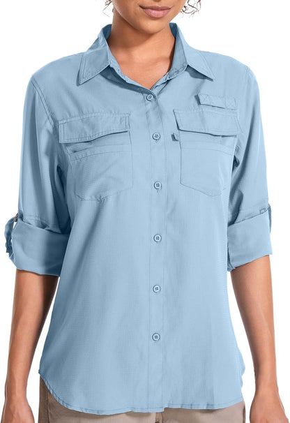 Women'S UPF 50 UV Sun Protection Long Sleeve Safari Shirts Quick Dry Hiking Travel Fishing Outdoor Cool Shirts