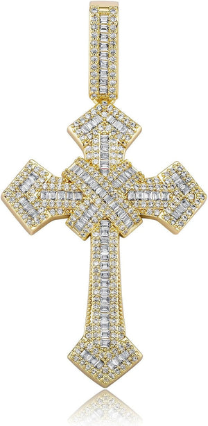 14K Gold over S925 Vintage Cross Pendant with Sparkling Pavé Moissanite – Distinctive Hip-Hop Men'S Necklace, the Beautiful Gift for Birthdays & Special Occasions,Father'S Day Gift