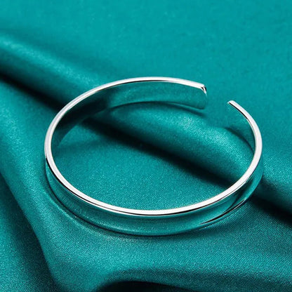 Charm 925 Sterling Silver Smooth 12mm Adjustable Bangle Bracelet for Woman Man Fashion Wedding Engagement Party Jewelry