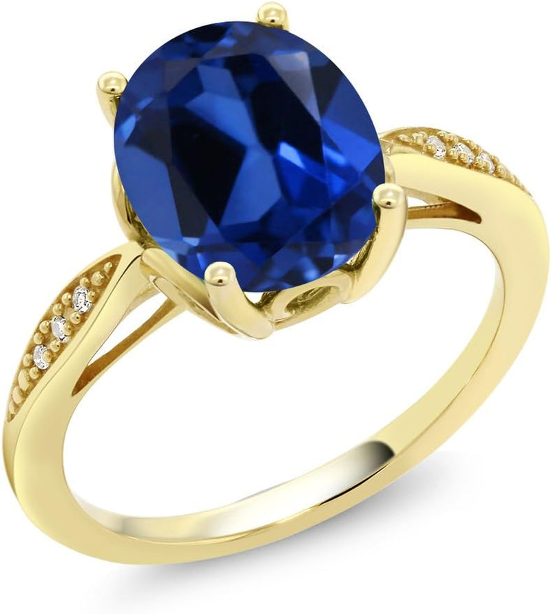 14K Yellow Gold 10X8MM Oval Gemstone Birthstone and White Diamond Engagement Ring | Wedding Anniversary Promise Gold Ring for Women | Size 5,6,7,8,9