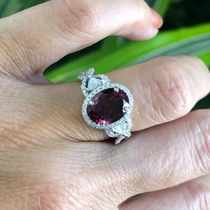 Luxury Fashion 925 Standard Sterling Silver Deep Red Diamond Female Romantic Ring Wedding Bride Princess Love Ring Size 6-11