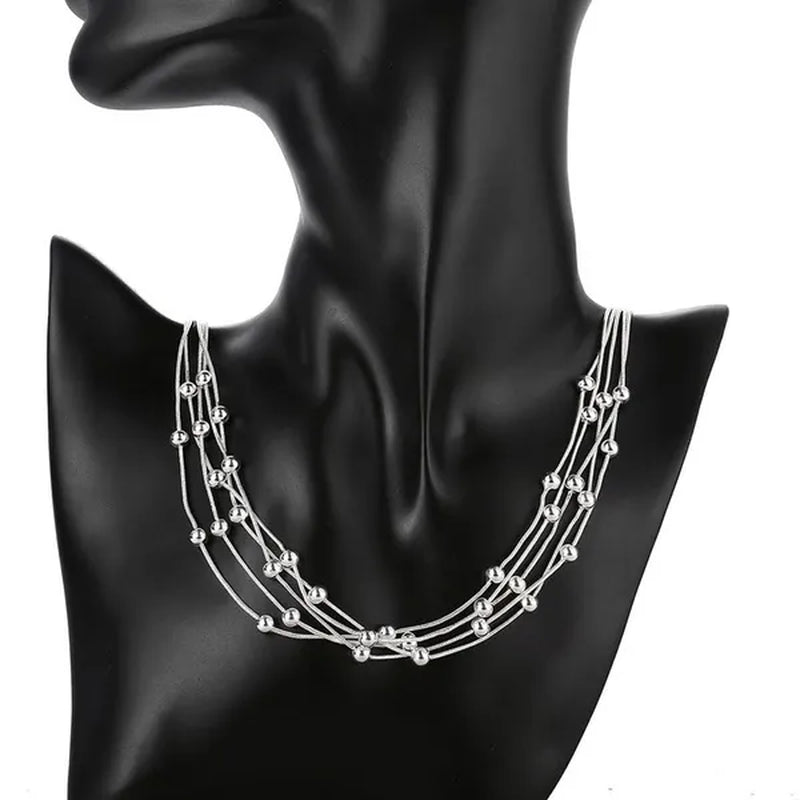 Women's charm 925 sterling Silver classic five chain beads Bracelets Elegant Necklace Bridal Wedding Jewelry Set