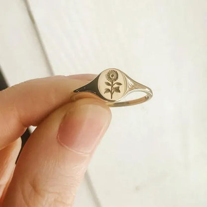 (3 Color)Simple Classic Fashion Sunflower Flower Ring Elegant Woman Engagement Ring Exquisite Wedding Anniversary Gift Ring Band Mother Birthday Christmas Party Ornament Size US4-11