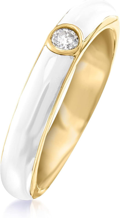 0.10 Carat Diamond and White Enamel Ring in 18Kt Gold over Sterling