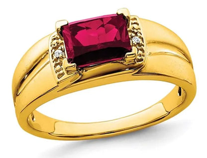 Mens 1.60 Carat (ctw) Lab Created Ruby Ring in 14K Yellow Gold