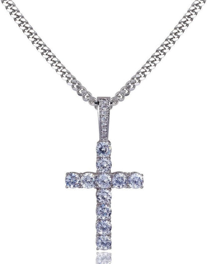 Cross Necklace for Men Gold Necklace for Women Gold Heart Cross Jewelry 14K Silver Plated Solid Iced Cubic Zirconia Stainless Steel Pendant Chain