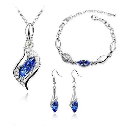 2022 Elegant Luxury Simple 18k Gold Sterling Silver Rose Gold Color Austrian Crystal Pendant Necklace Earring Bracelet 925 Sterling Silver Engagement Jewelry Set Lady Gift Birthday Gift Jewelry Set