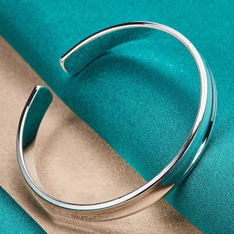 Charm 925 Sterling Silver Smooth 12mm Adjustable Bangle Bracelet for Woman Man Fashion Wedding Engagement Party Jewelry