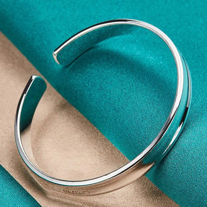 Charm 925 Sterling Silver Smooth 12mm Adjustable Bangle Bracelet for Woman Man Fashion Wedding Engagement Party Jewelry