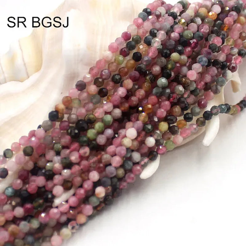 3Mm round Faceted Mixed Tourmaline Natural Gemstone Bail Spacer Beads Strand 15"