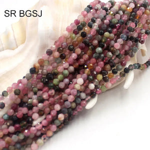 3Mm round Faceted Mixed Tourmaline Natural Gemstone Bail Spacer Beads Strand 15"