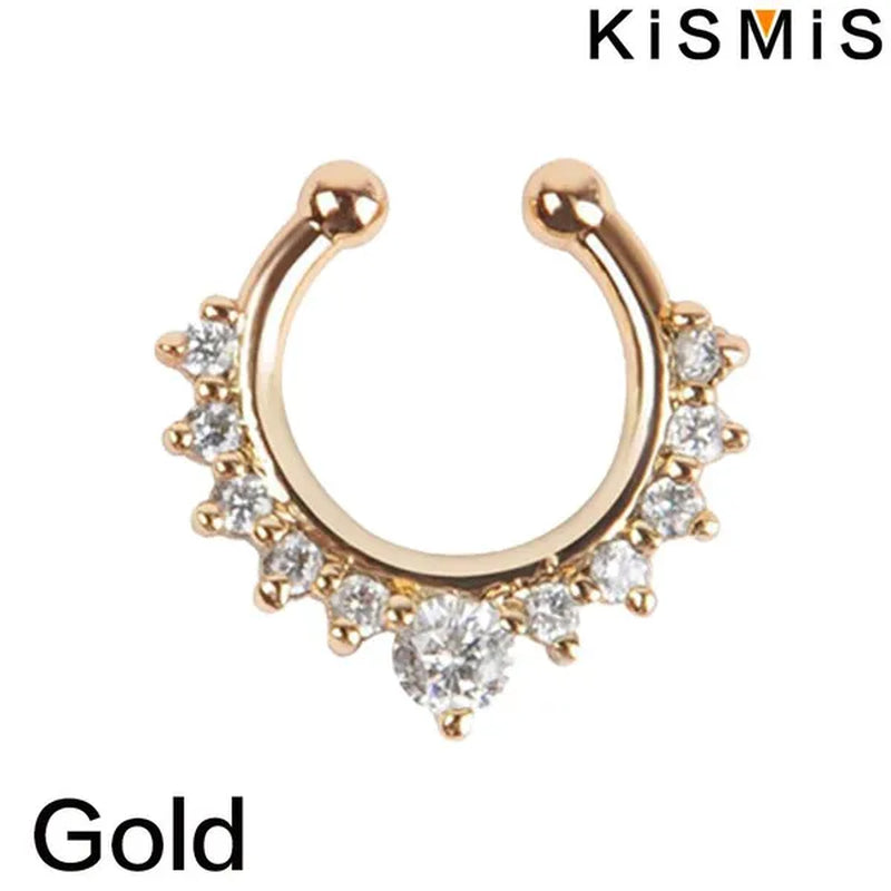 KISMIS 1Pc/2Pcs Fashion Alloy Diamond Nose Rings Lip Ring Sexy Faux Septum Rings Fake Piercing Women Man Unisex Earring