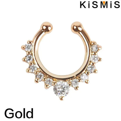 KISMIS 1Pc/2Pcs Fashion Alloy Diamond Nose Rings Lip Ring Sexy Faux Septum Rings Fake Piercing Women Man Unisex Earring