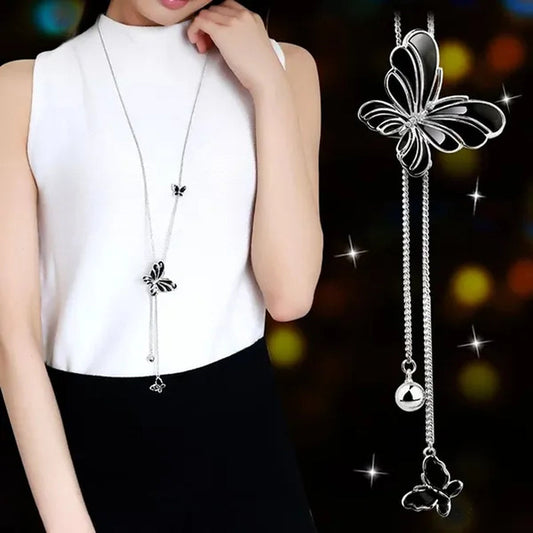 Butterfly Pendant Necklace Sweater Chain Long Tassel Necklace Adjustable Women'S Fashion Jewelry Accessories
