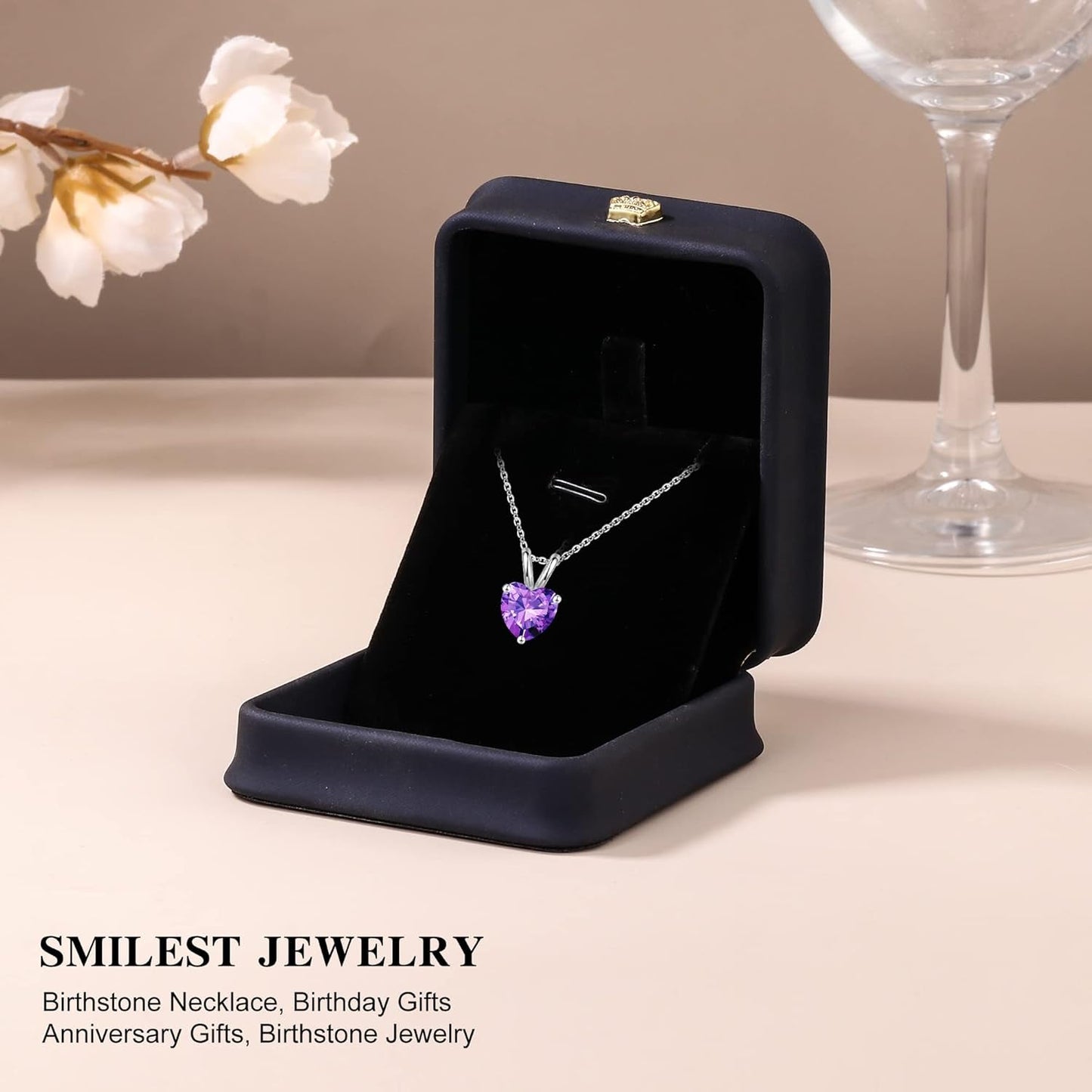 Heart Birthstone Necklace for Women - Dainty Heart Birthstone Pendant Sparkle 925 Sterling Silver Necklace Anniversary Birthday Gifts for Women Mom Wife Daughter Grandma Jewelry Gifts