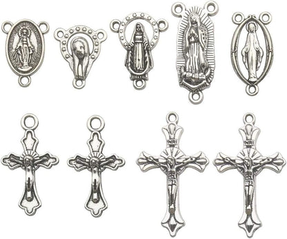 100G (60Pcs) Antique Silver Cross Jesus Maria Our Lady Miraculous Centerpiece Crucifix Medal Charms Pendants for Crafting, Jewelry Findings Making Accessory for DIY Rosary Necklace Bracelet (M154)