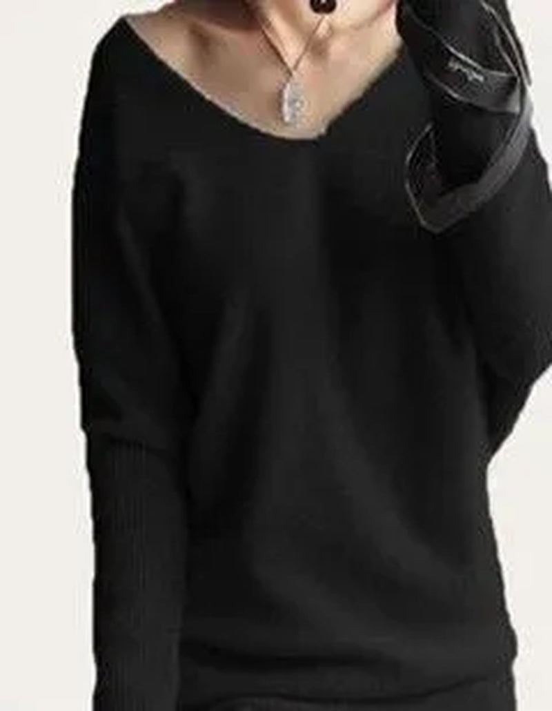 2023 Spring Autumn Cashmere Sweaters Women Fashion Sexy V-Neck Sweater 100% Wool Pullover Batwing Sleeve plus Size Pullover
