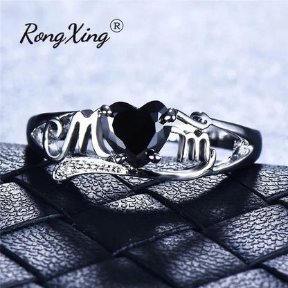 Love Mom 2ct Heart Shape Diamond/Amethyst/Emerald/Pink/Blue Sapphire/Black Diamond 925 Silver Ring Nana Ring Grandma Mum Jewelry Size 5-10