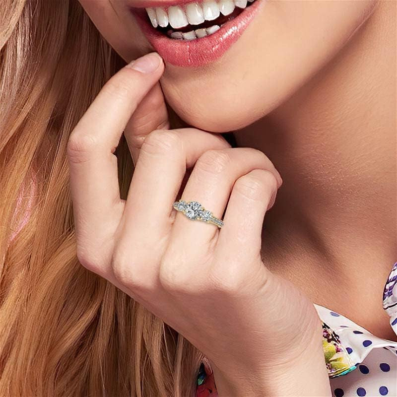 3 Stone Moissanite Engagement Rings for Women, 1 Ct Tw D Color VVS1 Clarity Lab Created Diamond Rings 14K White Gold Vermeil Moissanite Rings for Women Anniversary Jewelry Gifts