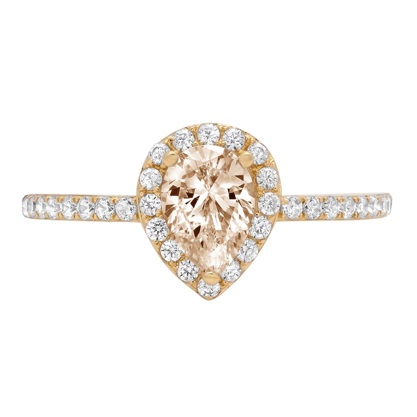 0.8Ct Pear Cut Champagne Simulated Diamond 14K Yellow Gold Anniversary Engagement Halo Ring Size 10