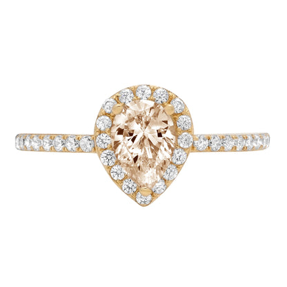 0.8Ct Pear Cut Champagne Simulated Diamond 14K Yellow Gold Anniversary Engagement Halo Ring Size 10
