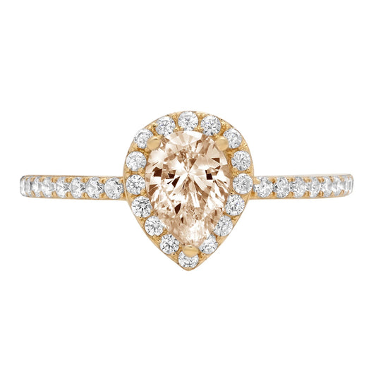 0.8Ct Pear Cut Champagne Simulated Diamond 14K Yellow Gold Anniversary Engagement Halo Ring Size 10