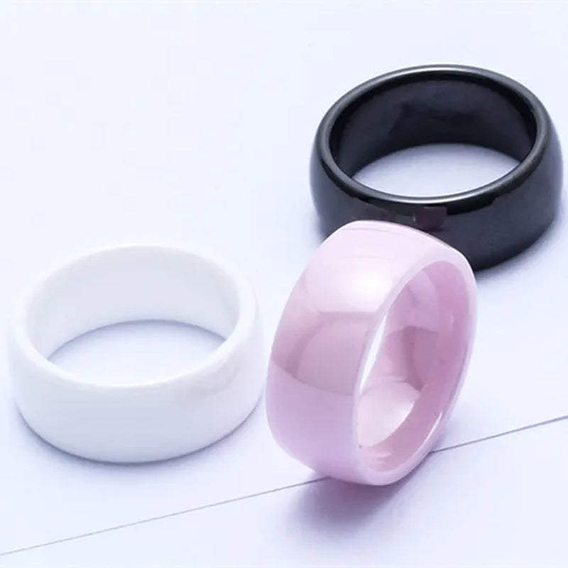 8mm Wide Simple Style Ceramics Ring Women Men Fashion Couple Jewelry Black / White / Pink Exquisite Cute Fine Rings Lover Wedding Band From Milkle Gift