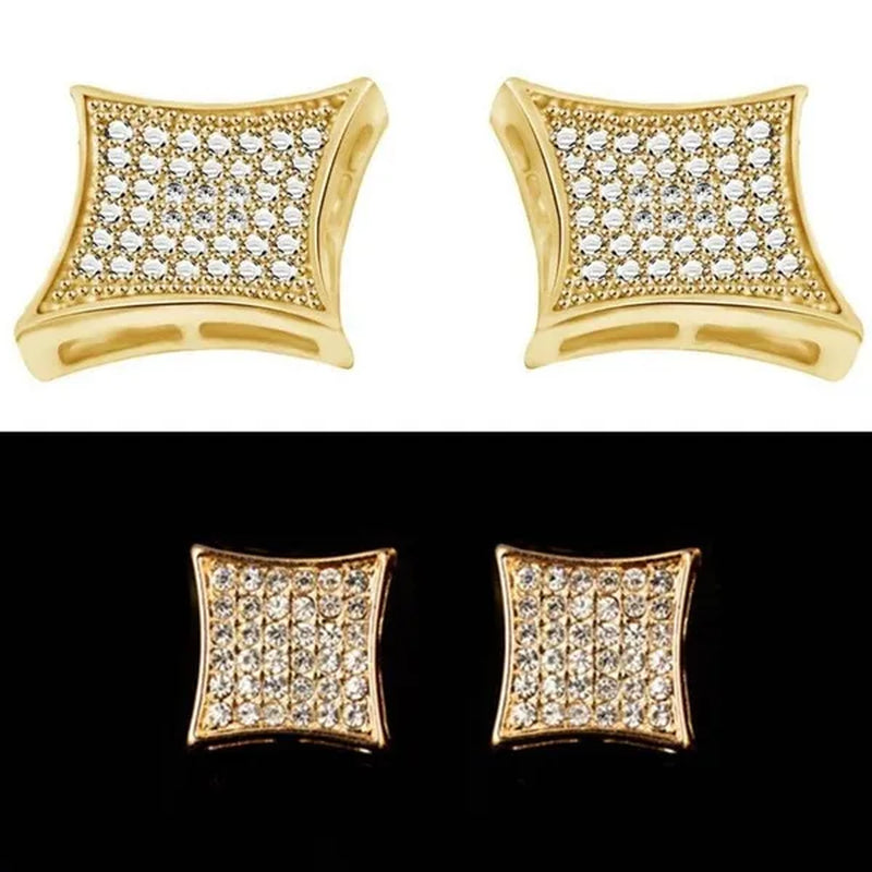 WKLP2014 36 Diamonds Kite Shape Unisex 'S Hip Hop Iced Stud Earrings Silver and Gold Square Earring
