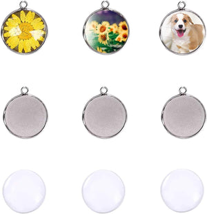 Silver Pendant Trays for Jewelry Making Kits, 40 Pieces Stainless Steel round Bezel with 40 Pcs Clear Cabochon Dome 25Mm / 1 Inch Diameter (Total 80 Pcs)