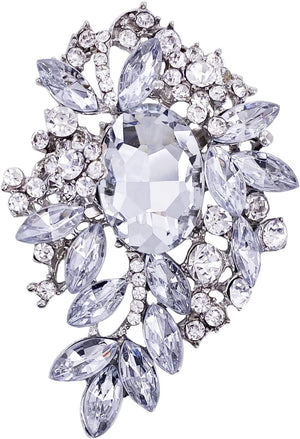 Vintage Sparkly Austrian Crystal Flower Leaf Bouquet Clusters Big Large Brooch Pin for Women Gold Tone