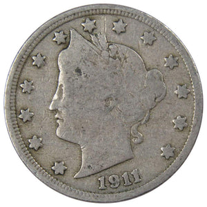 1911 Liberty Head V Nickel 5 Cent Piece AG about Good 5C US Coin Collectible Master Coins