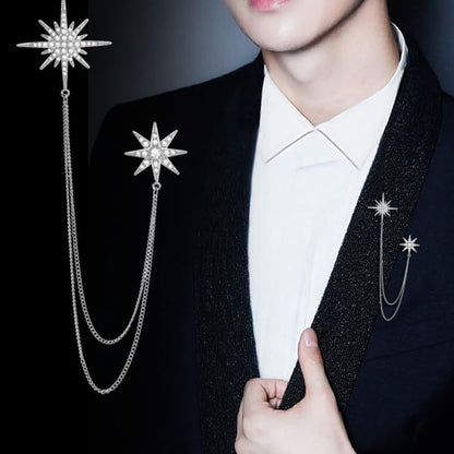 Silver Rhinestone Star Brooch for Women Girls Men Fashion Crystal Snowflake Tassel Lapel Pins Dress Suit Accessories Bouquet Dainty Jewelry Winter Holiday Dancing Party Ceremony Banquet Decoration