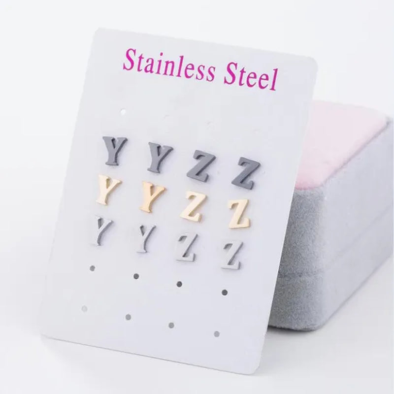 Fashion Stainless Steel Alphabet Stud Earring Lovely Tiny A-Z Letter Earrings Cute Simple Jewelry for Women Men Girls Gift